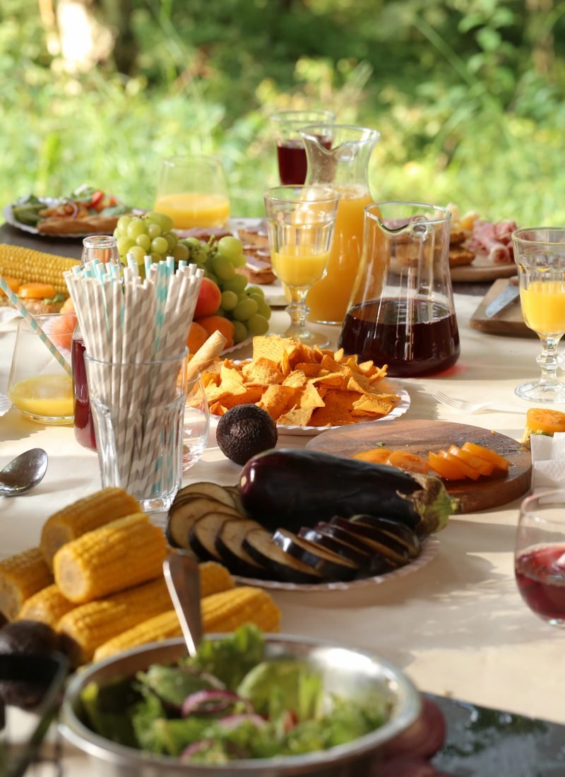 Cooking frame, food. Table full of food